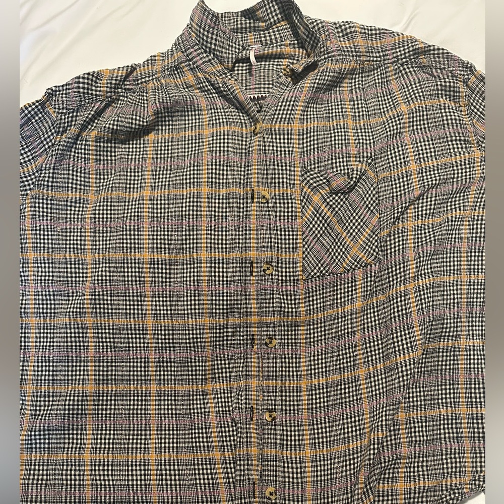 Free People oversize plaid button down.